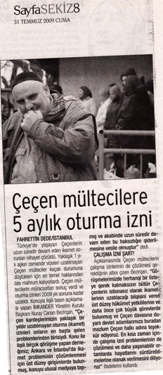 Çeçen mültecilere 5 aylık oturma izni