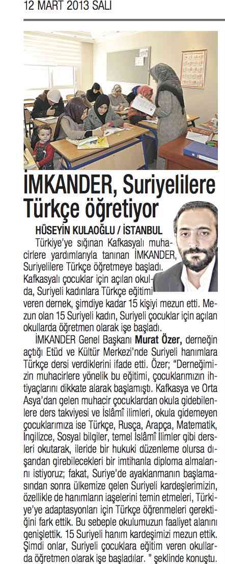 İMKANDER'den Suriyeli muhacirlere Türkçe Okulu