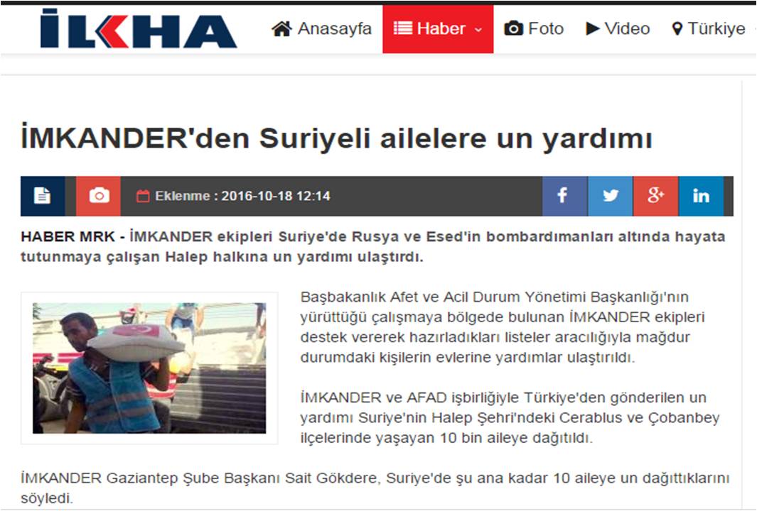 İMKANDER'den Suriyeli ailelere un yardımı