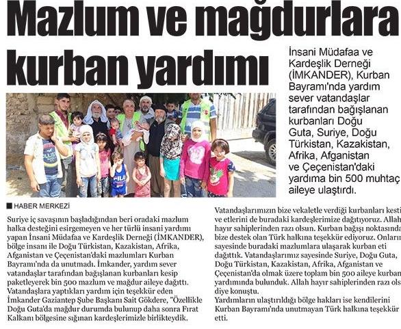 Mazlum ve mağdurlara kurban yardımı - Gaziantep Hakimiyet