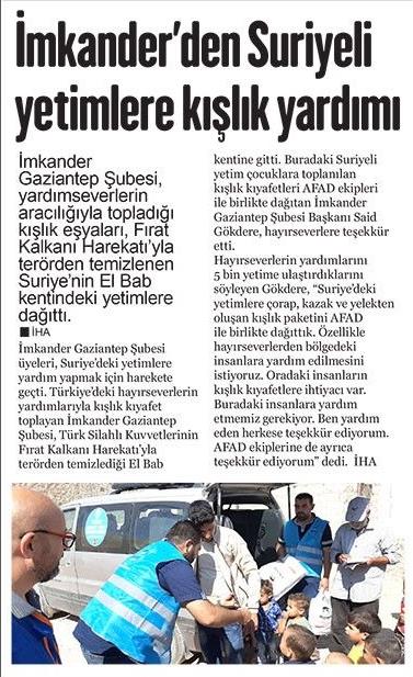 İMKANDER'den Suriyeli yetimlere kışlık yardımı - Gaziantep Hakimiyet