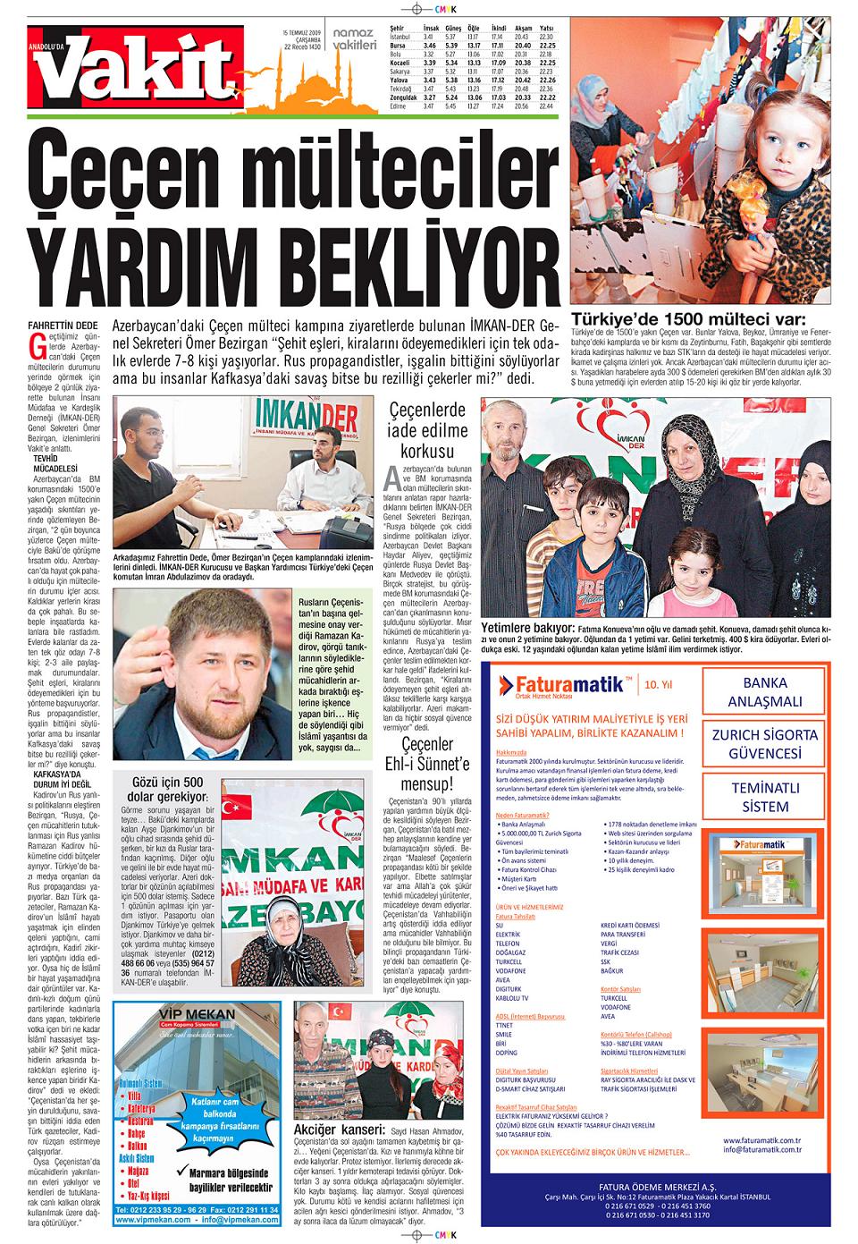 15 Temmuz 2009 Vakit Gazetesi